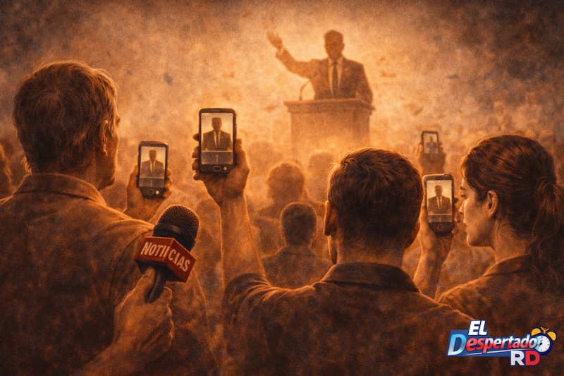 Ciudadanos grabando al político en discurso