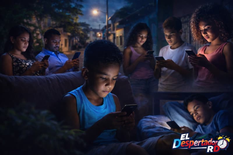 Juventud dominicana conectada a sus telefonos