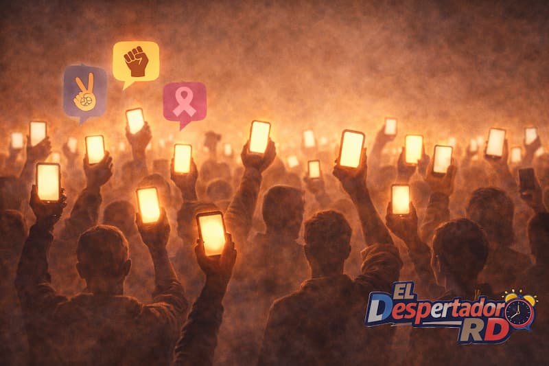 Multitud iluminada por pantallas celulares